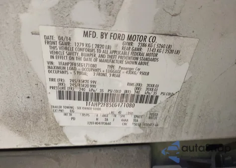 2014 Ford Taurus Limited from USA, damaged, VIN 1FAHP2F85EG171080